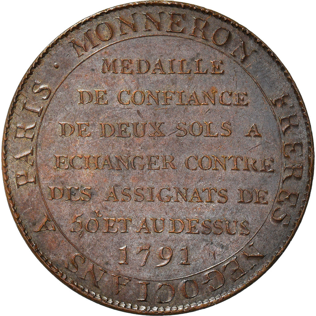 Monnaie, France, Monneron à la Liberté, 2 Sols, 1791, Birmingham, SUP, Bronze