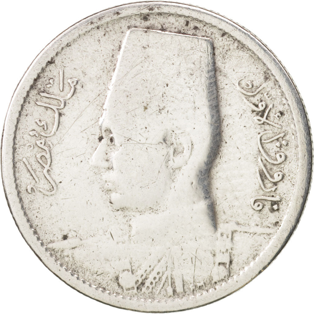 Egypt, Farouk, 2 Piastres, 1942, British Royal Mint, VF(20-25), Silver, KM:365