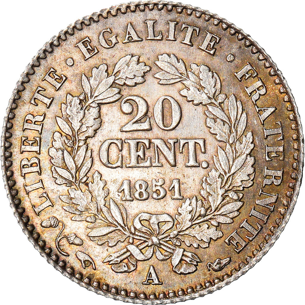 Moneda, Francia, Cérès, 20 Centimes, 1851, Paris, EBC+, Plata, KM:758.1