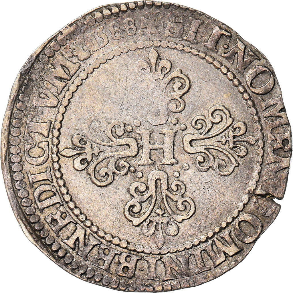 Moneta, Francia, Henri III, 1/2 Franc au col plat, 1588, Saint Lô, BB, Argento
