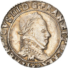 Monnaie, France, Henri III, 1/2 Franc au col plat, 1588, Toulouse, TTB, Argent