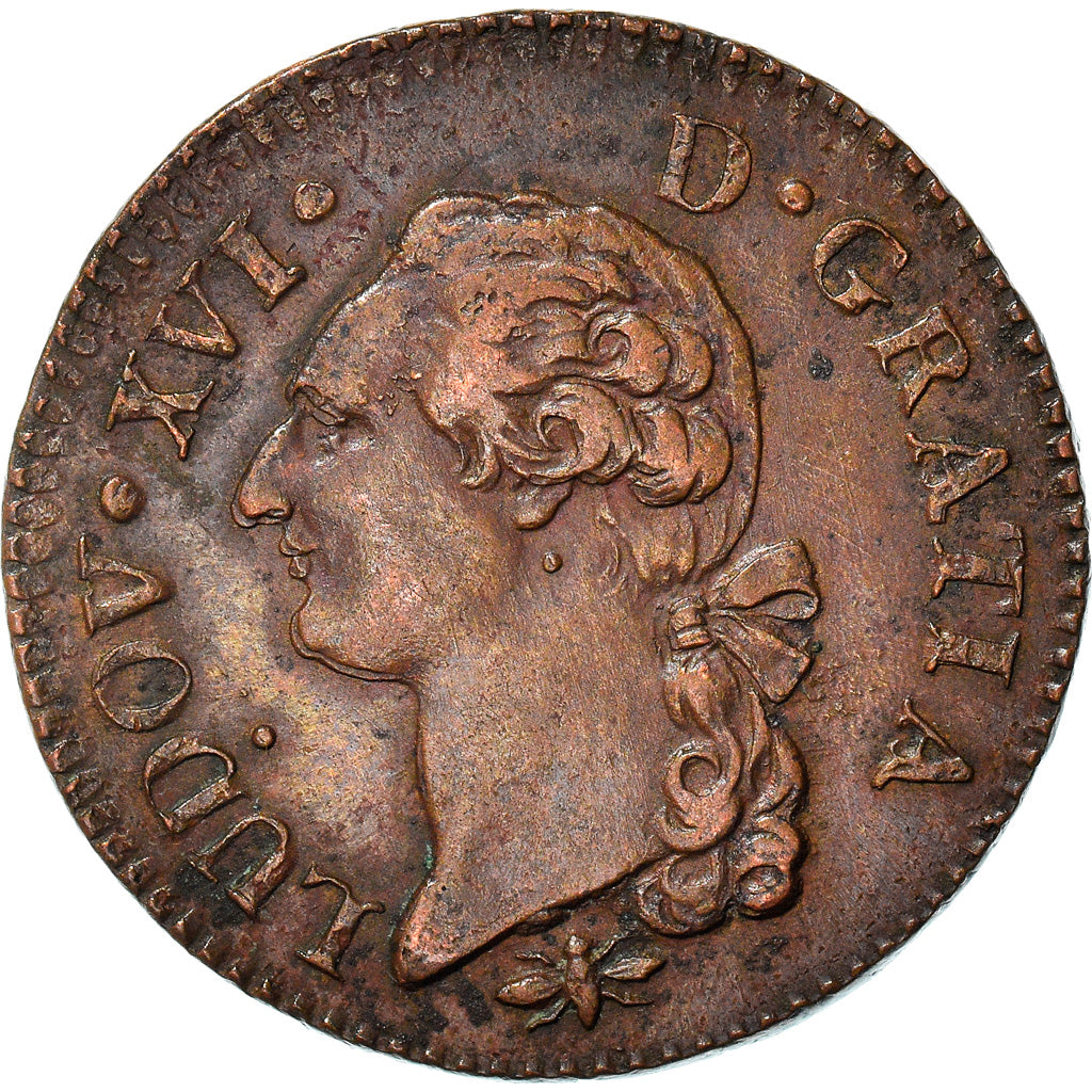 Monnaie, France, Louis XVI, Sol à l'Ecu, 1791, Lyon, TTB+, Cuivre, Gadoury:350