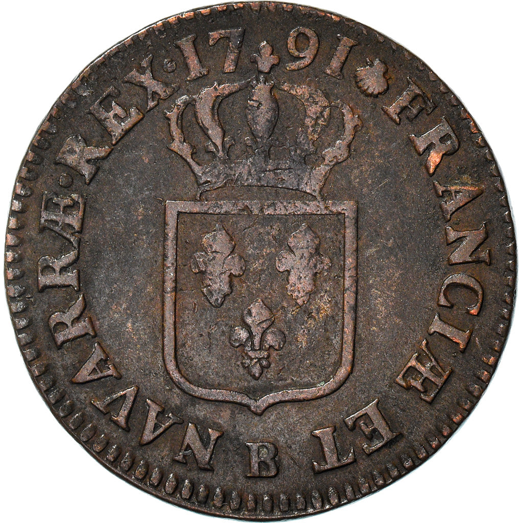 Moeda, França, Louis XVI, Sol ou sou, Sol, 1791, Rouen, VF(30-35), Cobre