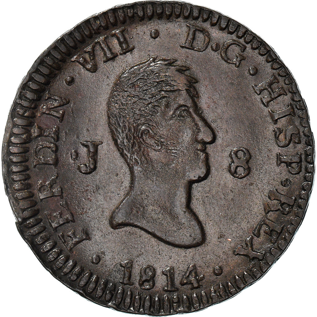 Moeda, Espanha, Ferdinand VII, 8 Maravedis, 1814, Jubia, MS(60-62), Cobre