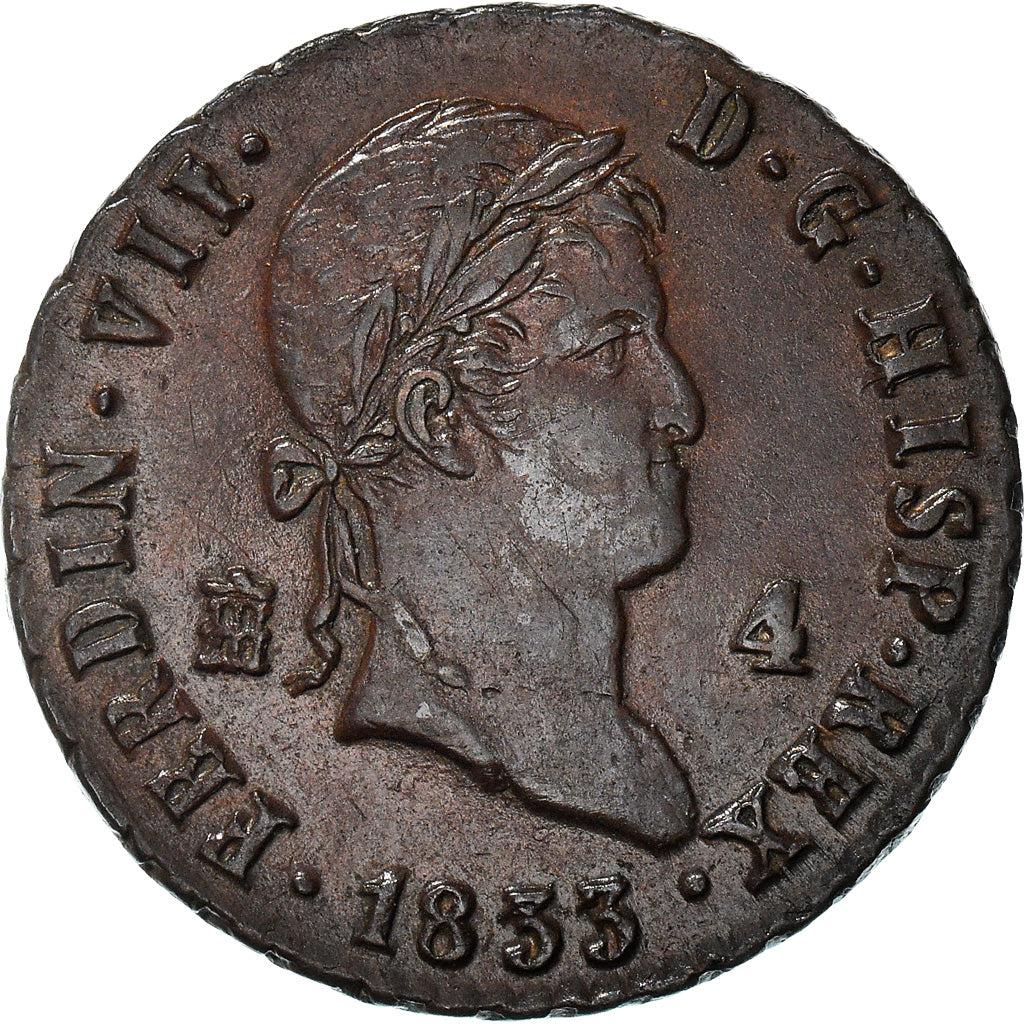 Moneda, España, Ferdinand VII, 4 maravedis, 1833, Segovia, EBC+, Cobre