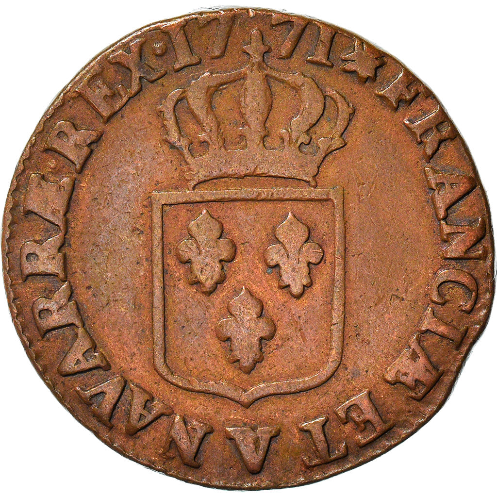 Coin, France, Louis XV, Sol à la vieille tête, Sol, 1771, Troyes, VF(30-35)
