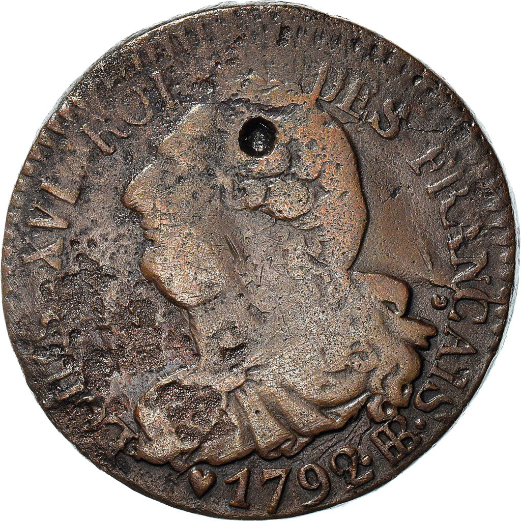 Coin, France, Louis XVI, 6 deniers français, 6 Deniers, 1792, Strasbourg