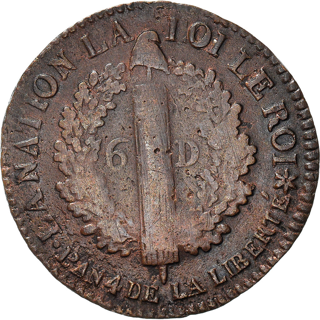Coin, France, Louis XVI, 6 deniers français, 6 Deniers, 1792, Strasbourg