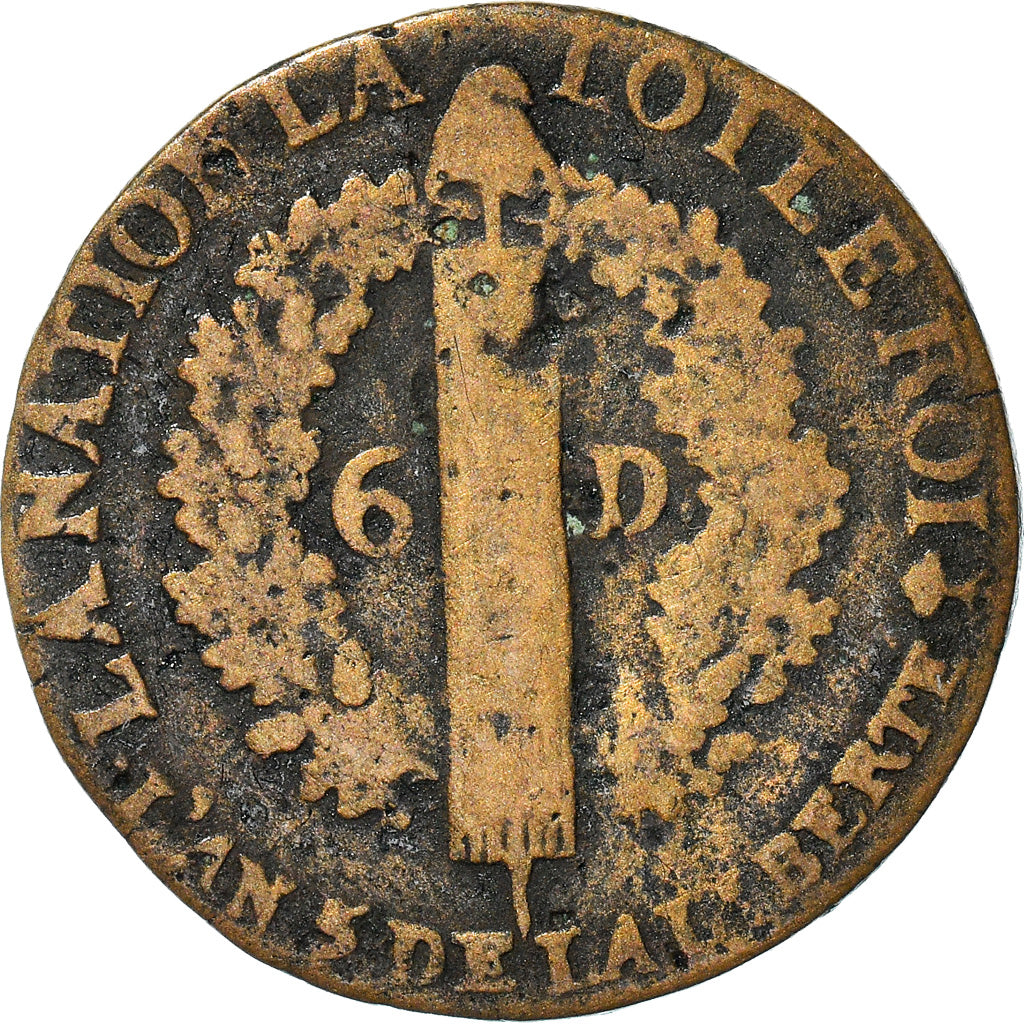 Moneta, Francia, Louis XVI, 6 deniers françois, 6 Deniers, 1793, Nantes, MB