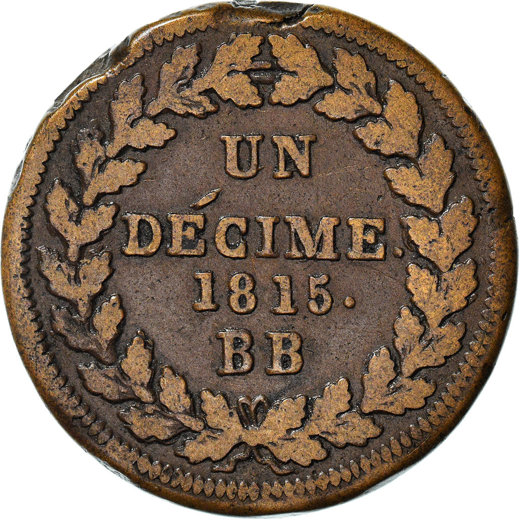 Coin, France, Napoleon I, Decime, 1815, Strasbourg, VF(20-25), Bronze