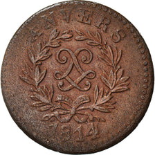 Münze, FRENCH STATES, ANTWERP, 5 Centimes, 1814, Anvers, S+, Bronze, KM:4.1