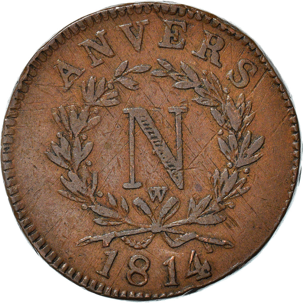 Münze, FRENCH STATES, ANTWERP, 10 Centimes, 1814, Anvers, S+, Bronze, KM:5.4