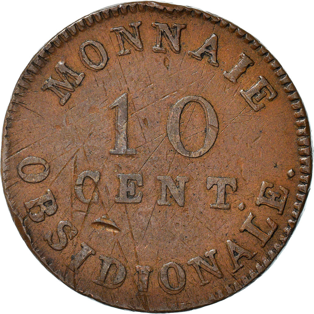 Münze, FRENCH STATES, ANTWERP, 10 Centimes, 1814, Anvers, S+, Bronze, KM:5.4