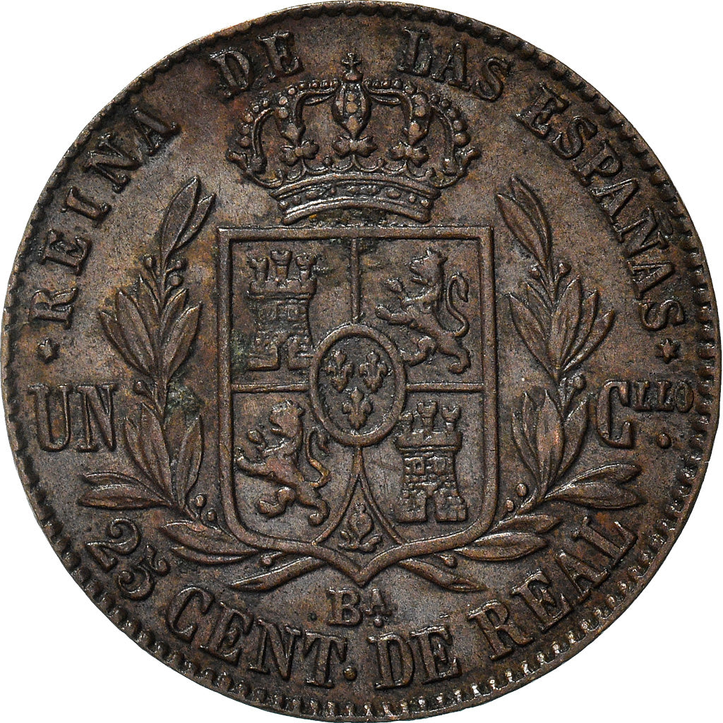 Moneta, Spagna, Isabel II, 25 Centimos, 1863, Barcelona, SPL-, Rame, KM:615.1