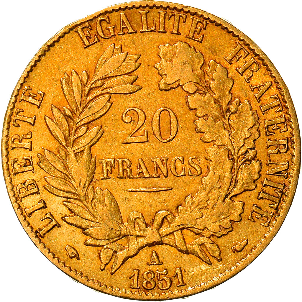 Moneda, Francia, Cérès, 20 Francs, 1851, Paris, MBC, Oro, KM:762, Gadoury:1059
