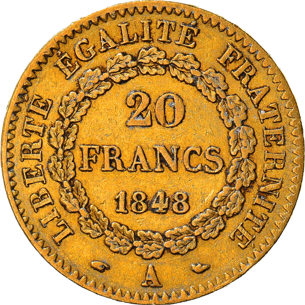 Munten, Frankrijk, Génie, 20 Francs, 1848, Paris, ZF, Goud, KM:757