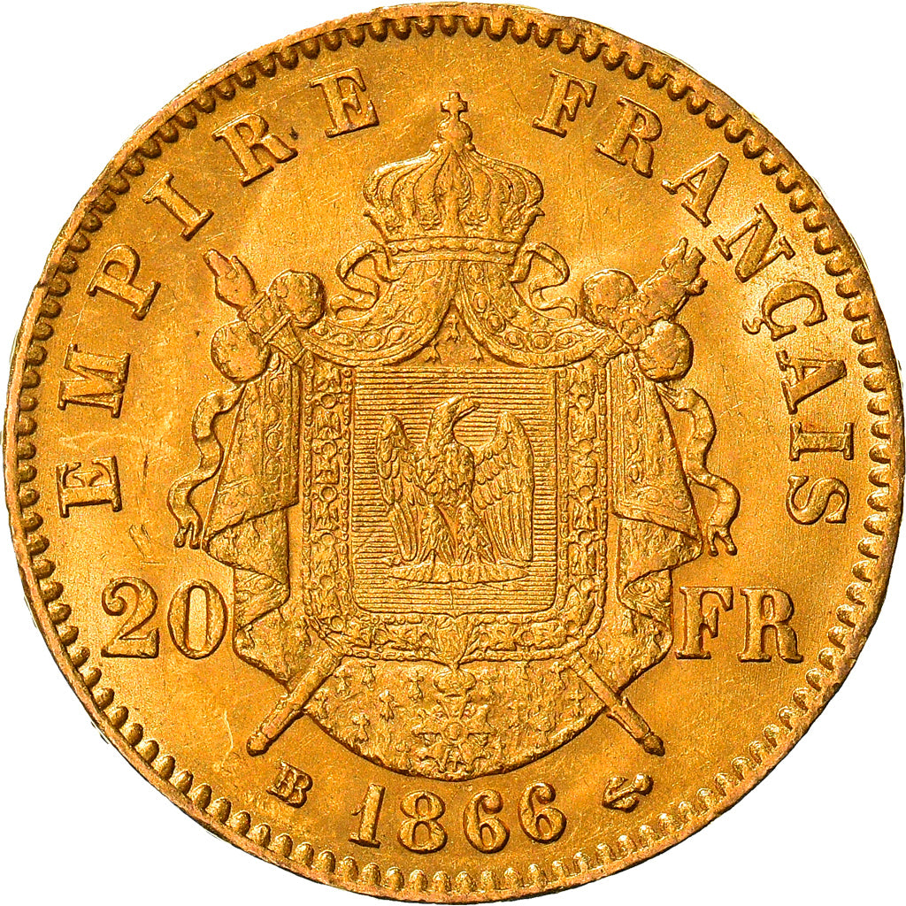 Coin, France, Napoleon III, 20 Francs, 1866, Strasbourg, AU(50-53), Gold