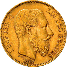 Moneta, Belgio, Leopold II, 20 Francs, 20 Frank, 1867, BB, Oro, KM:32