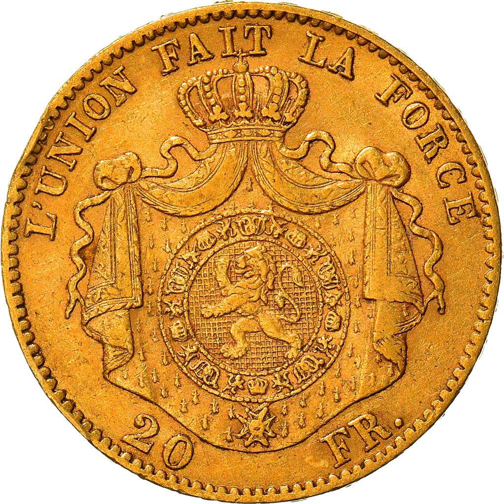 Moneda, Bélgica, Leopold II, 20 Francs, 20 Frank, 1867, MBC, Oro, KM:32