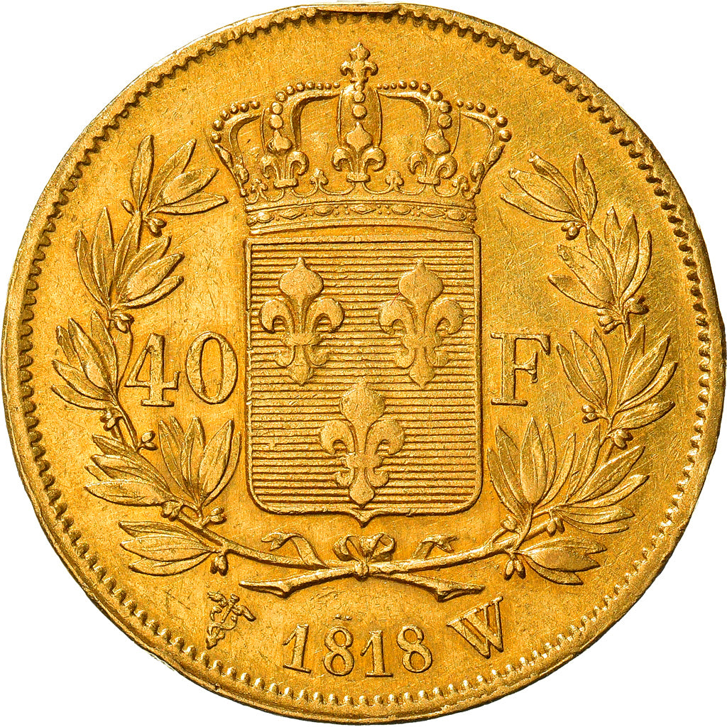 Moeda, França, Louis XVIII, Louis XVIII, 40 Francs, 1818, Lille, Fautée