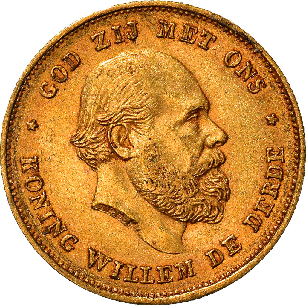 Moneta, Paesi Bassi, William III, 10 Gulden, 1875, BB+, Oro, KM:105