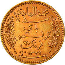 Coin, Tunisia, Muhammad al-Hadi Bey, 20 Francs, 1904, Paris, AU(50-53), Gold
