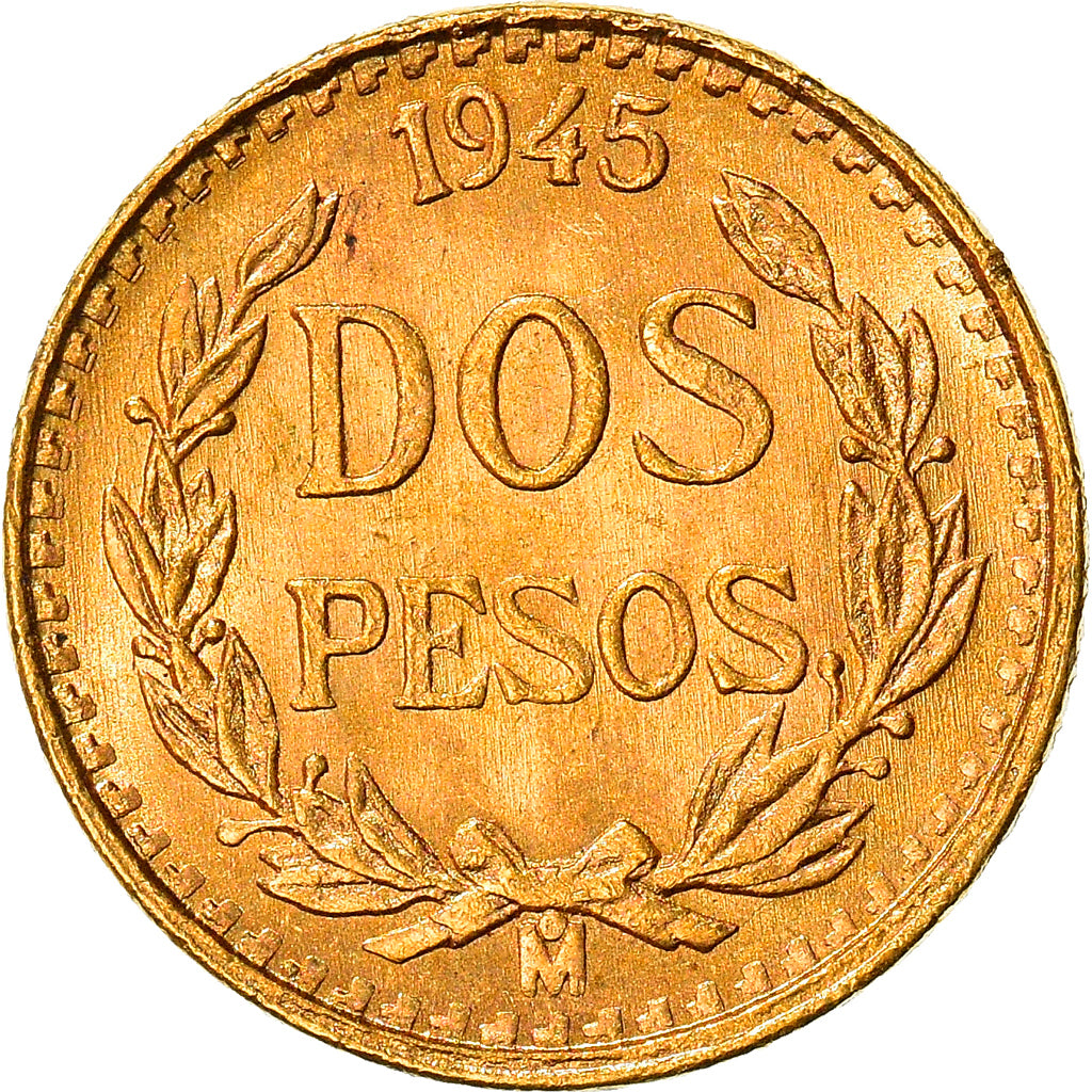 Moneta, Messico, 2 Pesos, 1945, Mexico City, SPL, Oro, KM:461