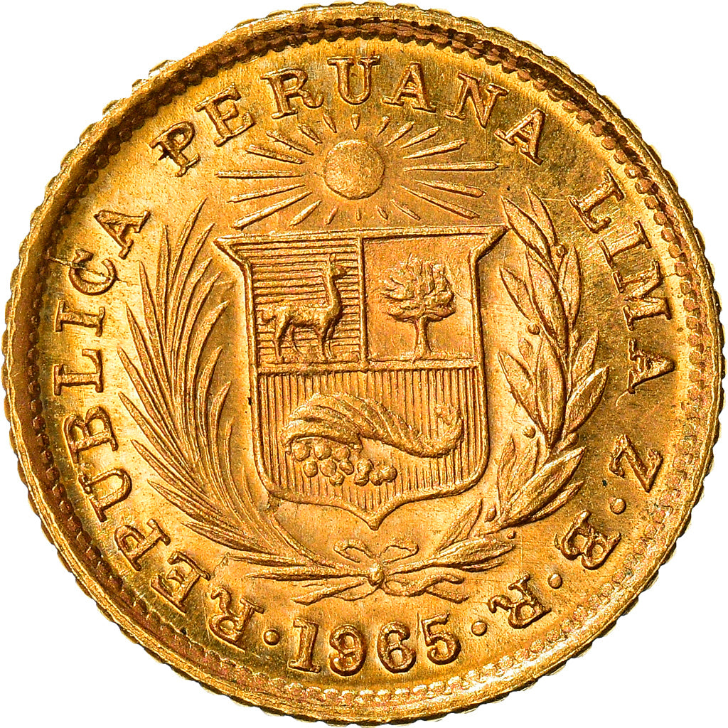 Moneda, Perú, 1/5 Libra, Pound, 1965, Lima, SC, Oro, KM:210