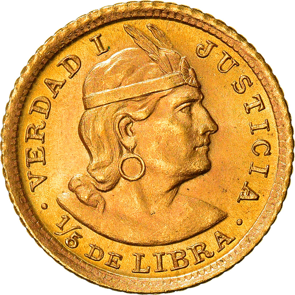 Moeda, Peru, 1/5 Libra, Pound, 1963, Lima, MS(63), Dourado, KM:210