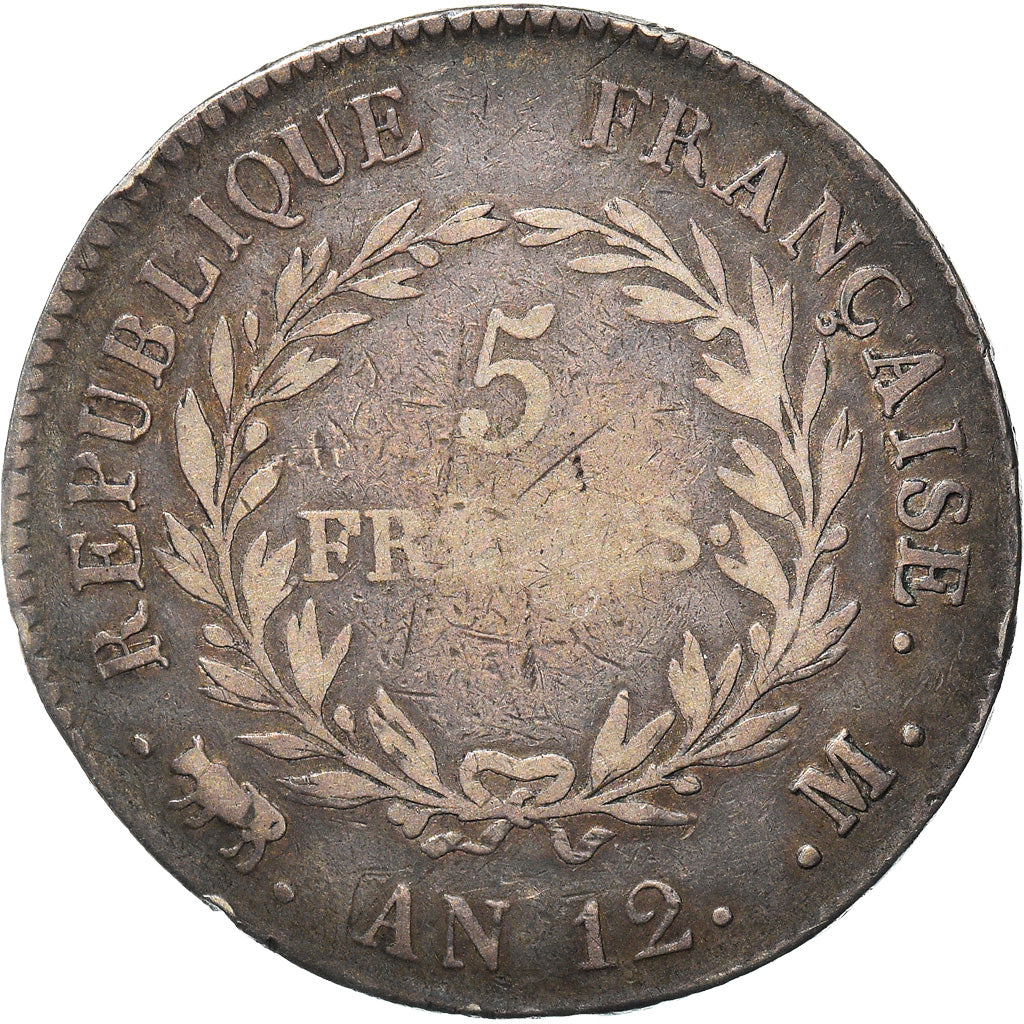 Moneta, Francia, Napoléon I, 5 Francs, An 12, Toulouse, MB+, Argento