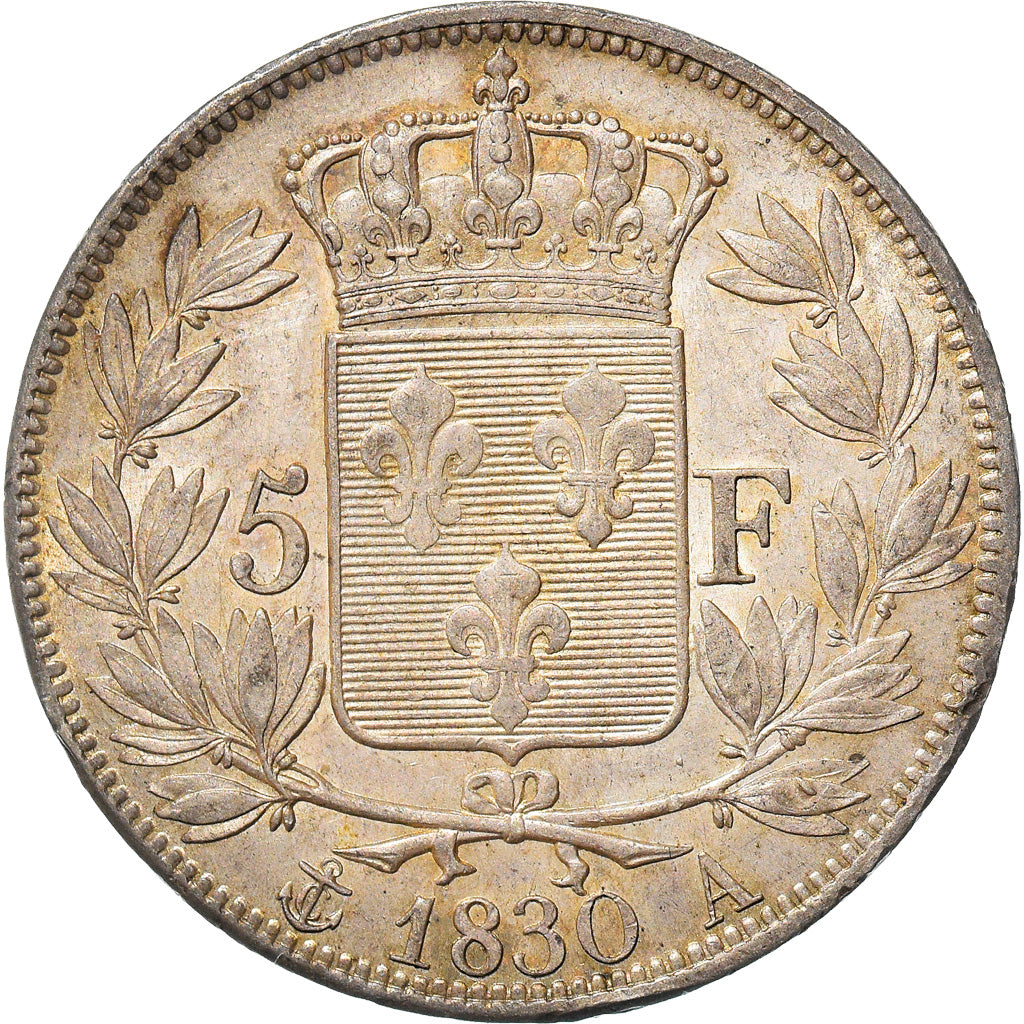 Moneda, Francia, Charles X, 5 Francs, 1830, Paris, MBC+, Plata, KM:728.1