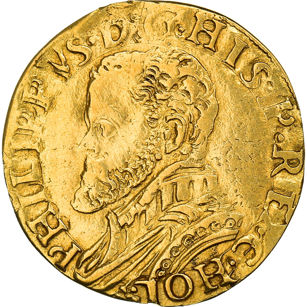 Coin, Spanish Netherlands, HOLLAND, Philip II, 1/2 Réal, Dordrecht, EF(40-45)