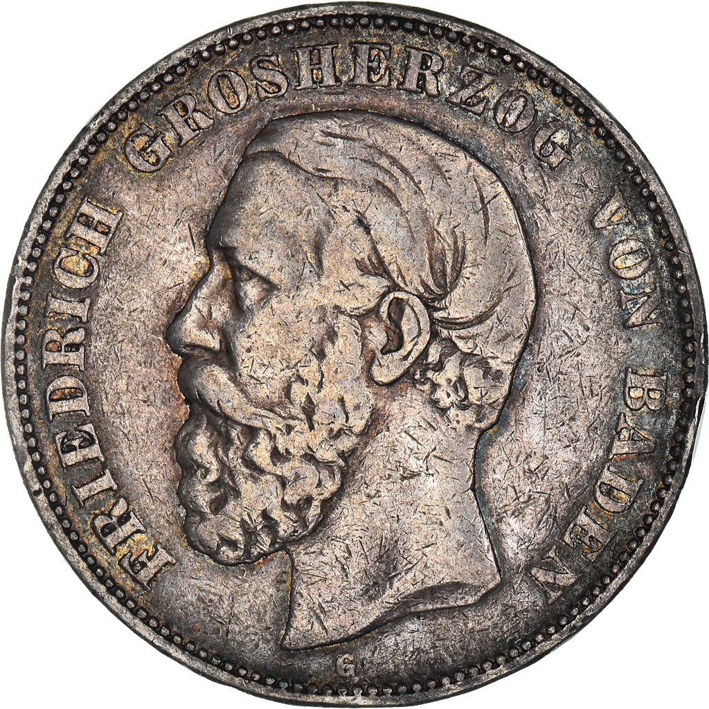 Moeda, Estados Alemães, BADEN, Friedrich I, 5 Mark, 1875, Stuttgart, EF(40-45)
