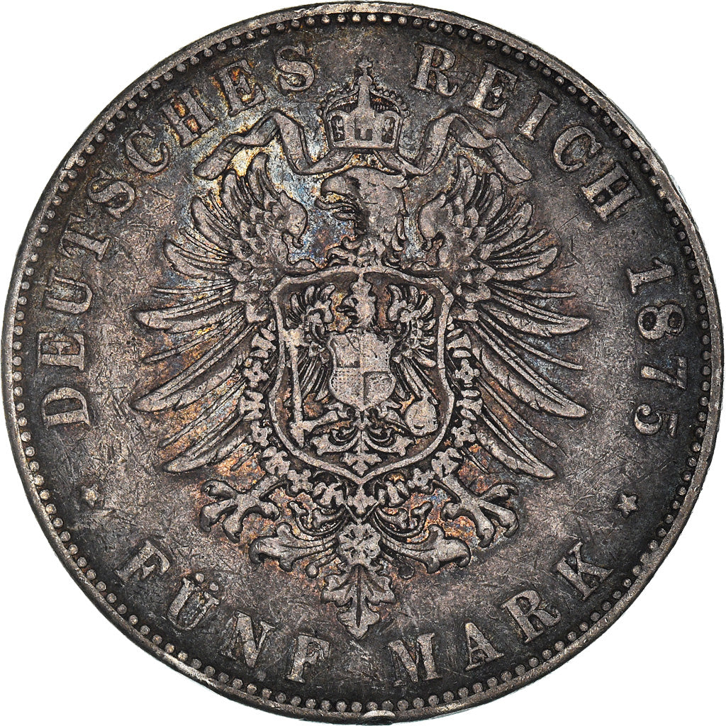 Moeda, Estados Alemães, BADEN, Friedrich I, 5 Mark, 1875, Stuttgart, EF(40-45)