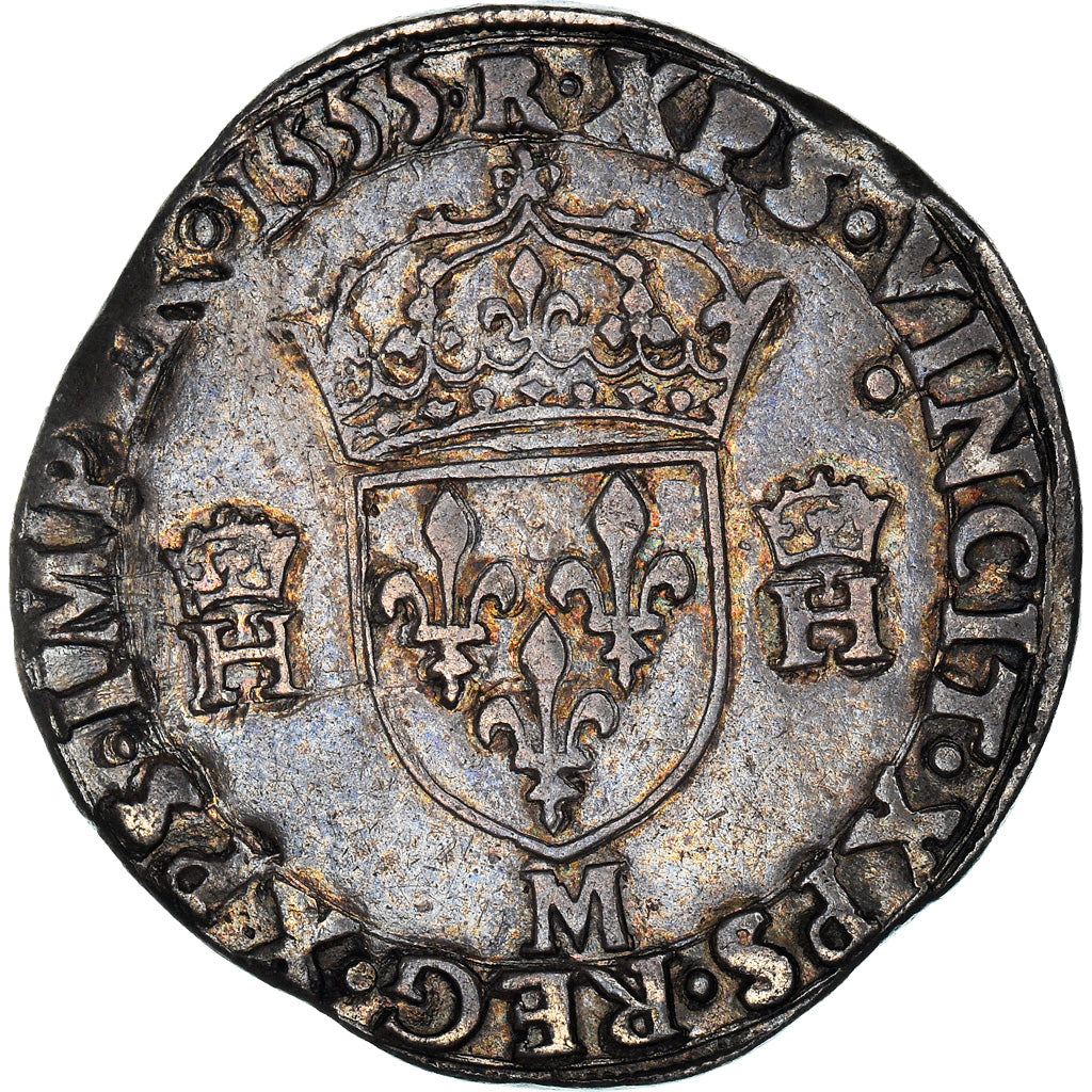 Monnaie, France, Henri II, Teston, 1555, Toulouse, TB+, Argent