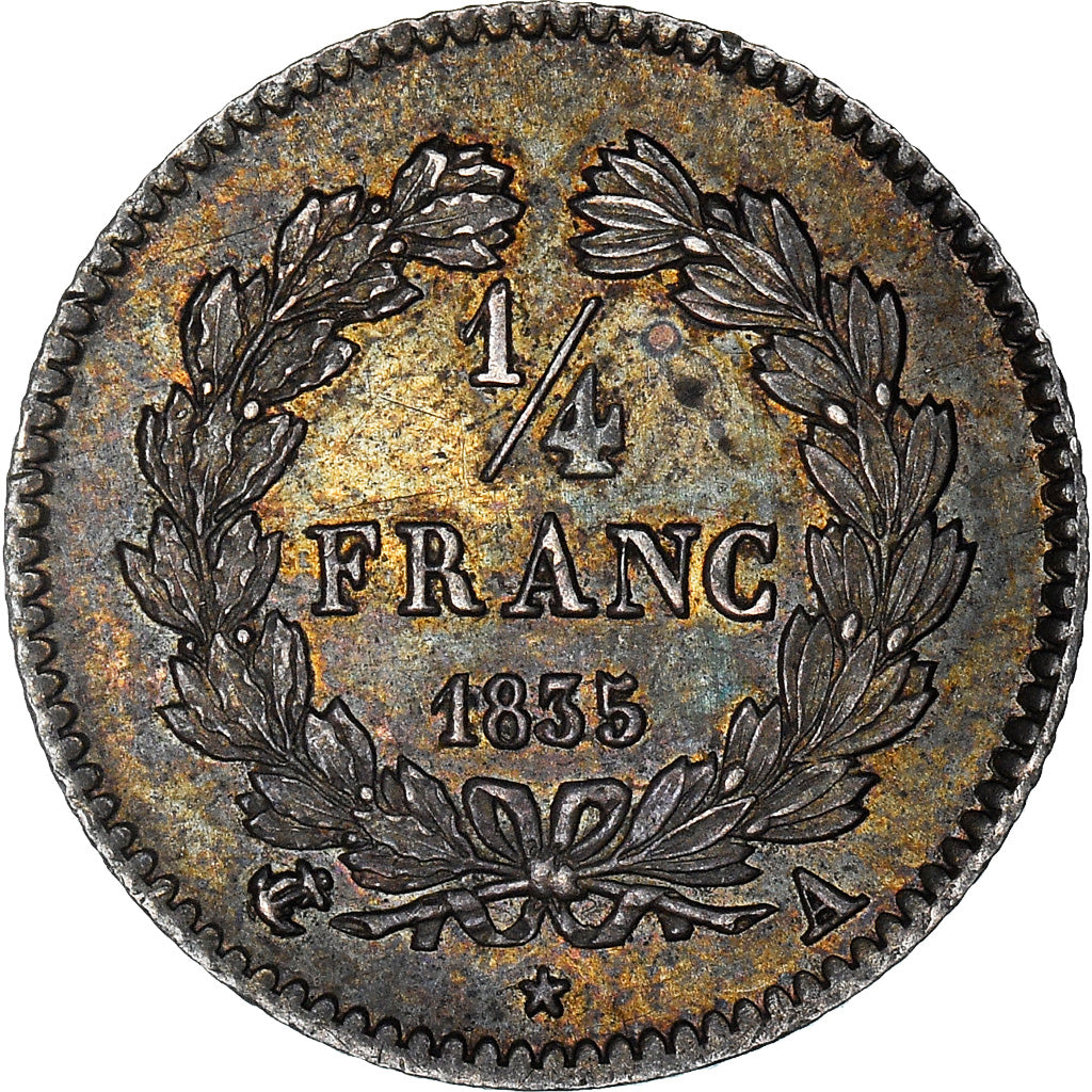 Coin, France, Louis-Philippe, 1/4 Franc, 1835, Paris, AU(55-58), Silver