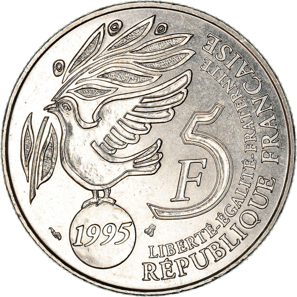 Coin, France, ONU, 5 Francs, 1995, Paris, MS(63), Nickel Clad Copper-Nickel