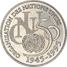 Moeda, França, ONU, 5 Francs, 1995, Paris, MS(60-62), Cobre-Níquel Revestido a