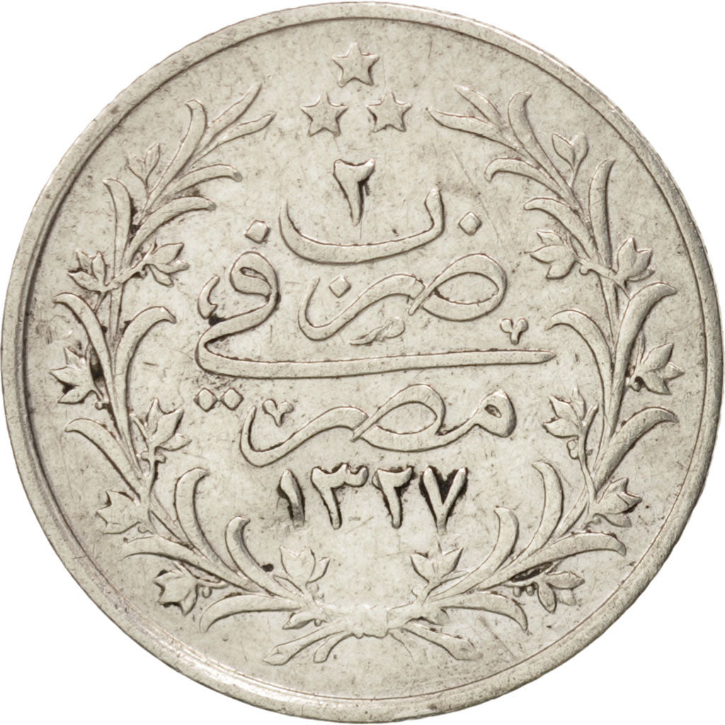 Egypt, Muhammad V, Qirsh, 1910, Misr, EF(40-45), Silver, KM:305
