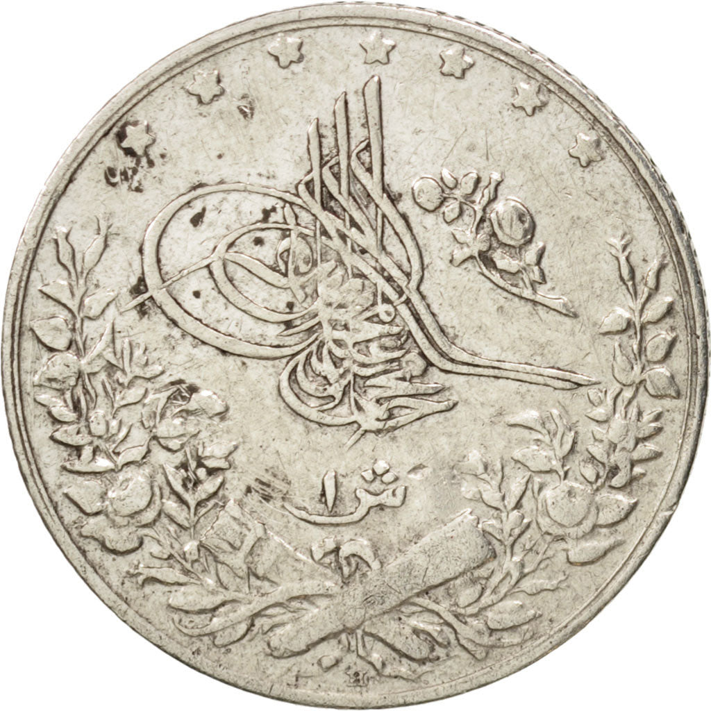 Egypt, Muhammad V, Qirsh, 1910, Misr, EF(40-45), Silver, KM:305
