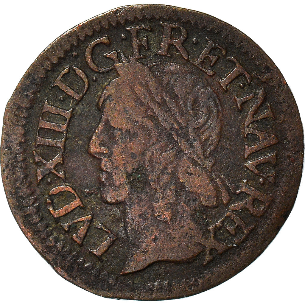 Münze, Frankreich, Louis XIII, Double Tournois, 1642, La Rochelle, S+, Kupfer
