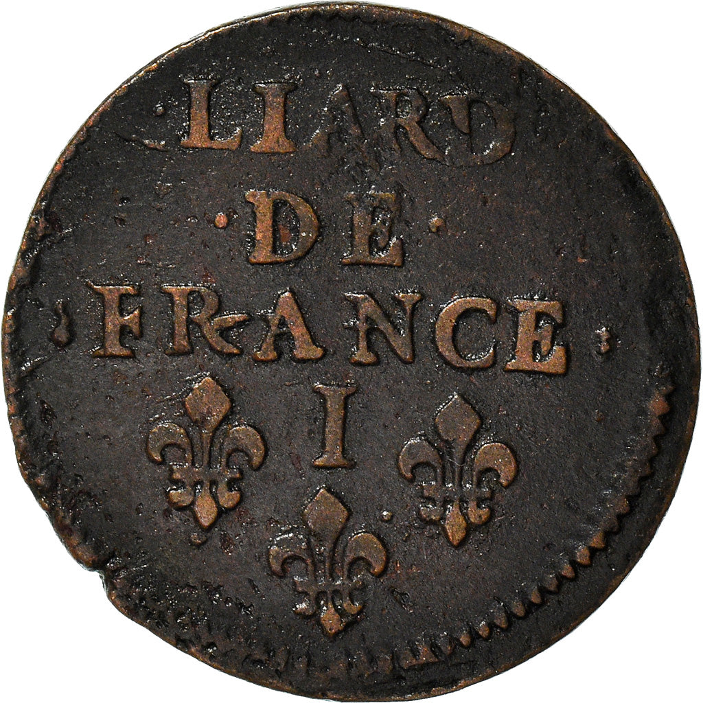 Monnaie, France, Louis XIV, Liard de France au buste juvénile, deuxième type