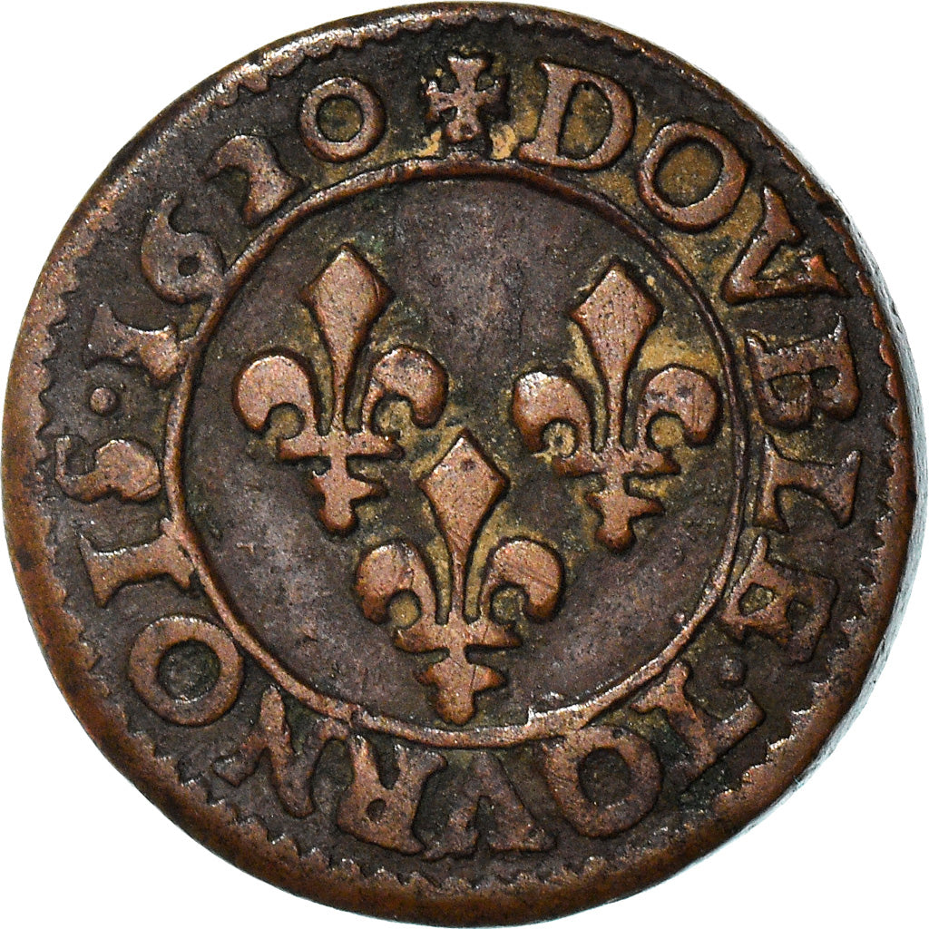 Moneta, Francja, Louis XIII, Double Tournois, 1620, Poitiers, VF(30-35), Miedź