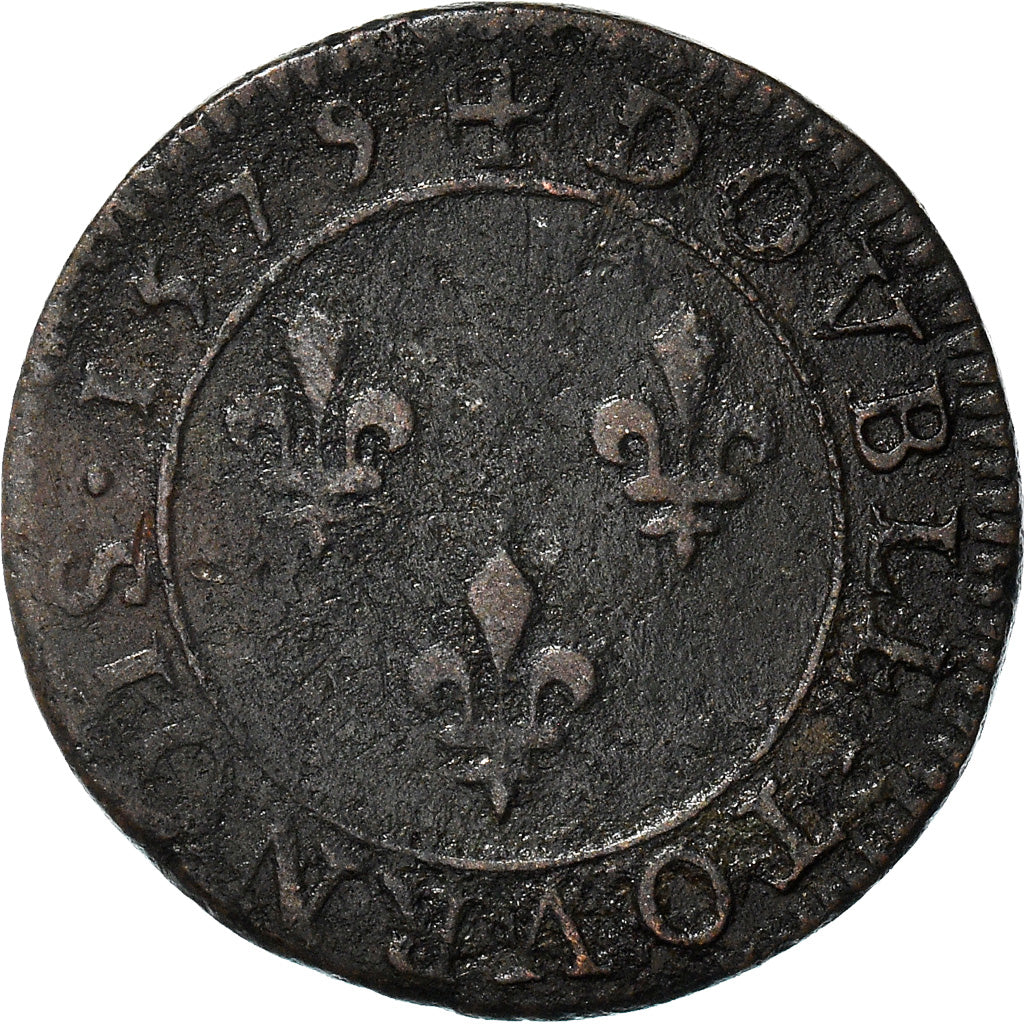 Moneta, Francia, Henri III, Double Tournois, 1579, Paris, BB, Rame, Sombart:4068