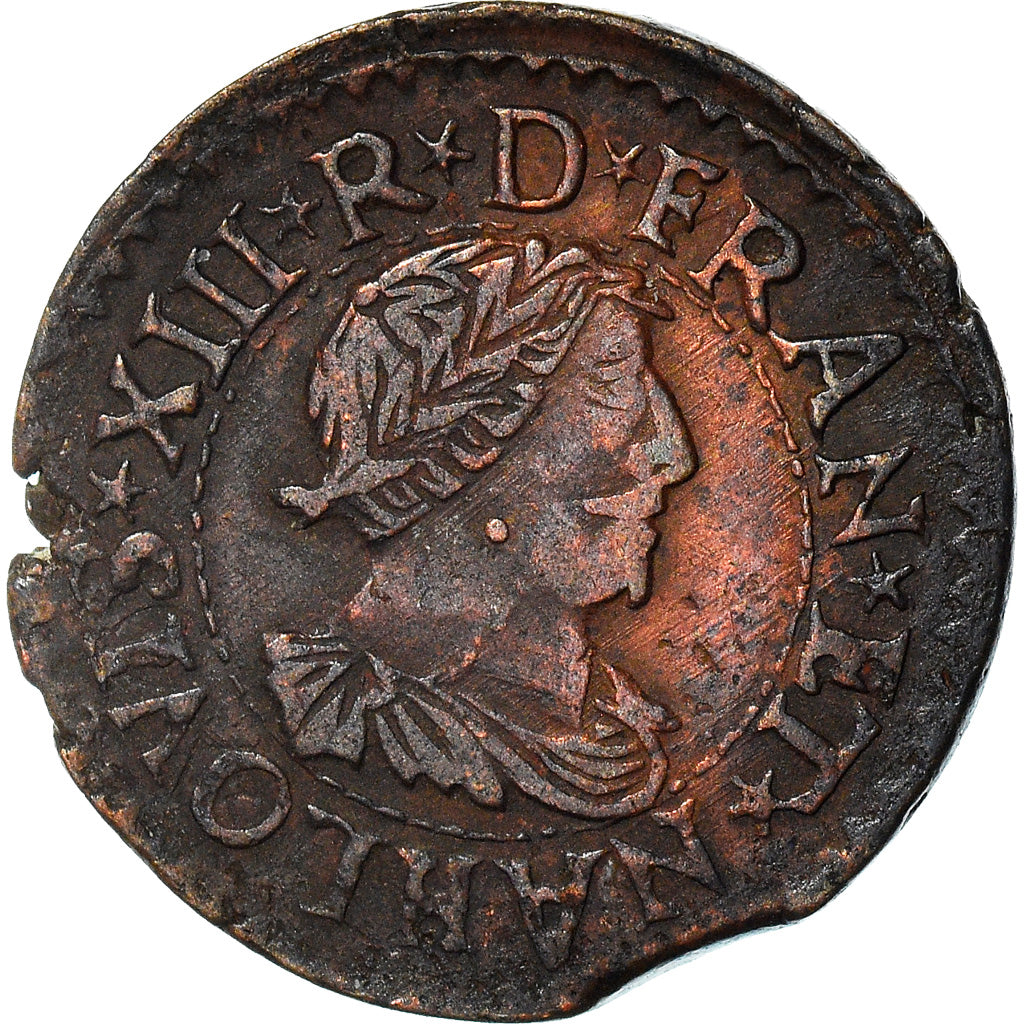 Monnaie, France, Louis XIII, Double Tournois, 1640, La Rochelle, Fautée, TTB