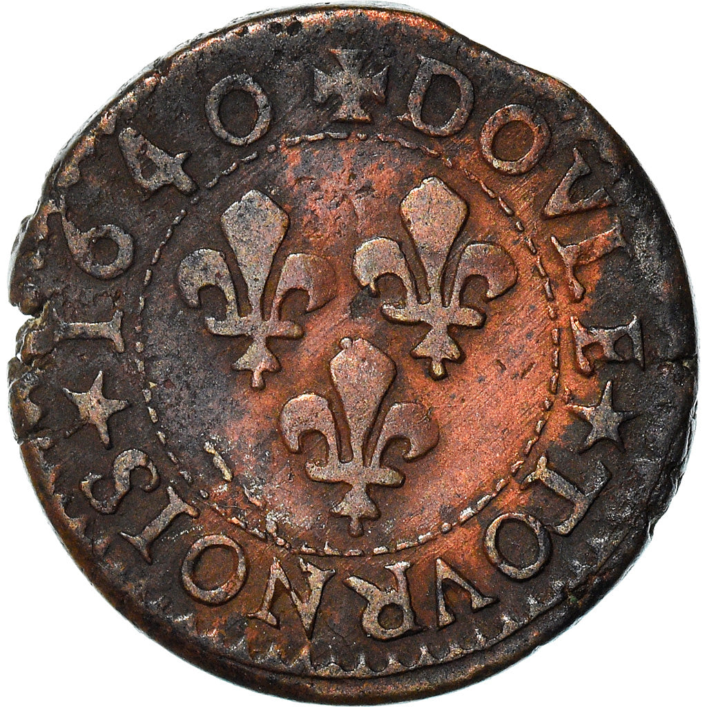 Monnaie, France, Louis XIII, Double Tournois, 1640, La Rochelle, Fautée, TTB