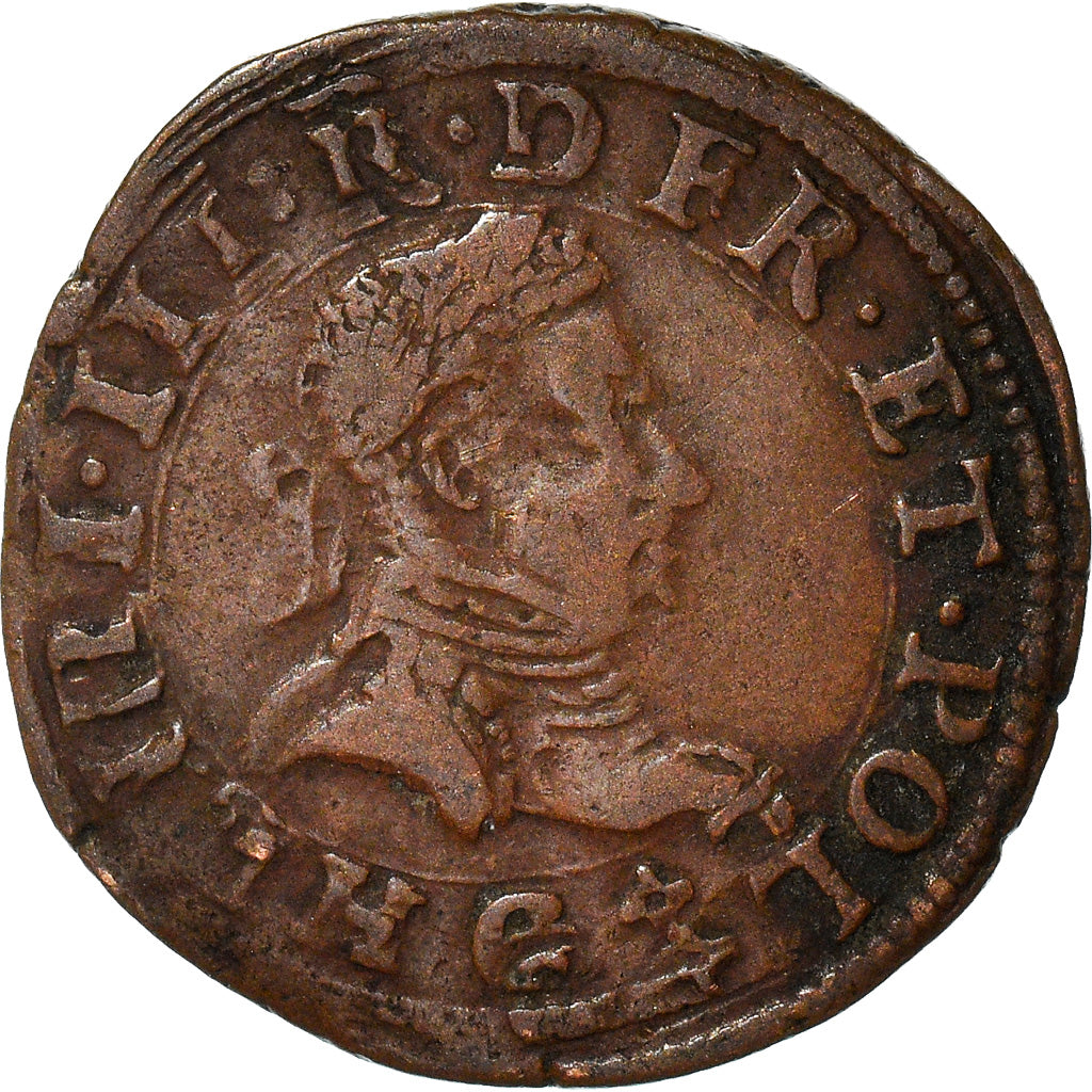 Moneta, Francia, Henri III, Double Tournois, 1586, Poitiers, BB, Rame