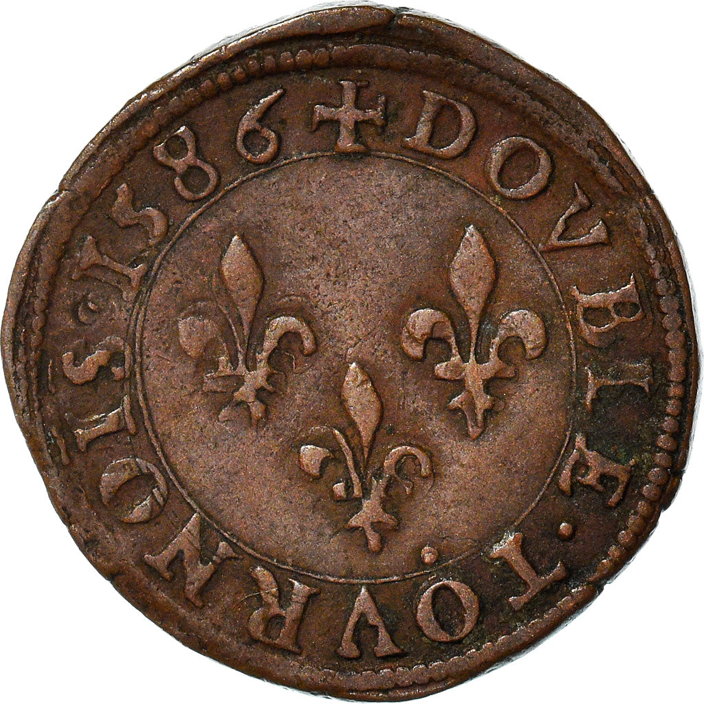 Moneta, Francia, Henri III, Double Tournois, 1586, Poitiers, BB, Rame