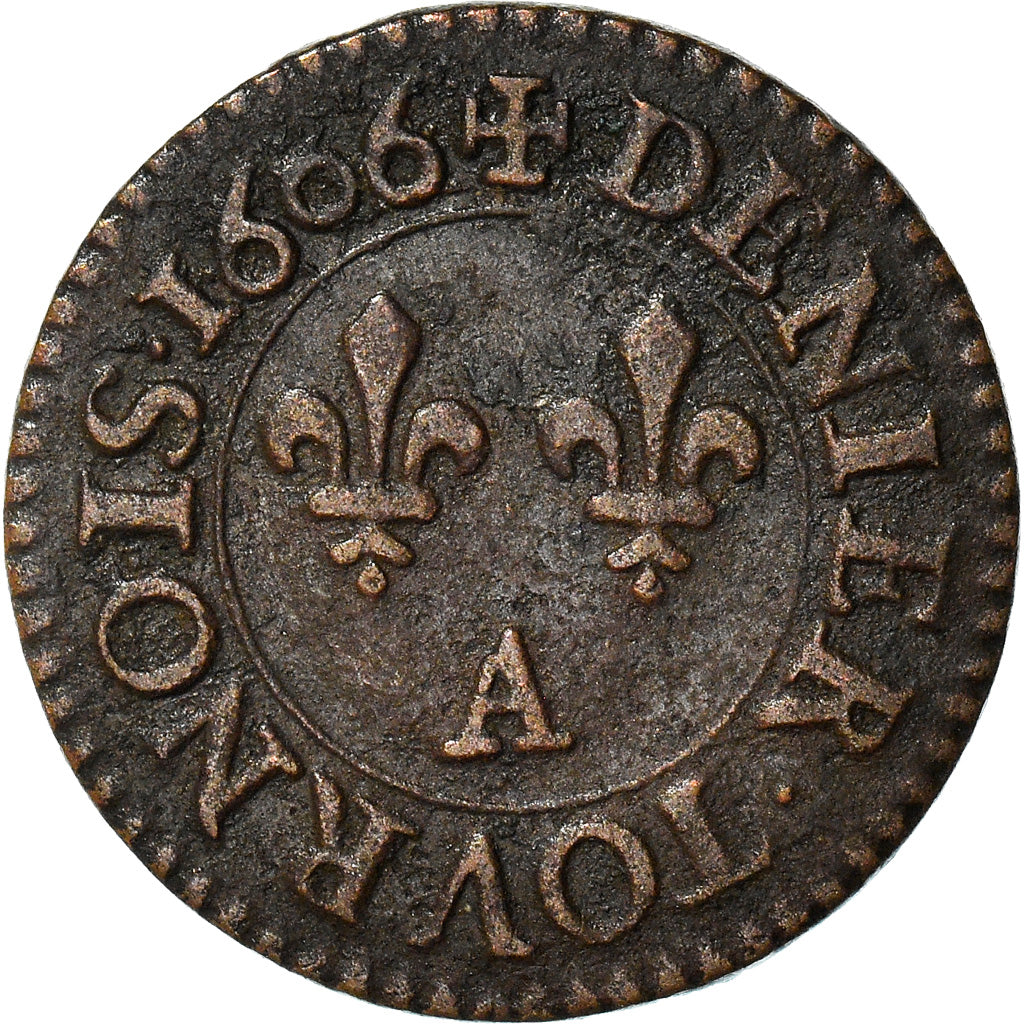 Coin, France, Henri IV, Denier Tournois, 1606, Paris, EF(40-45), Copper, KM:15