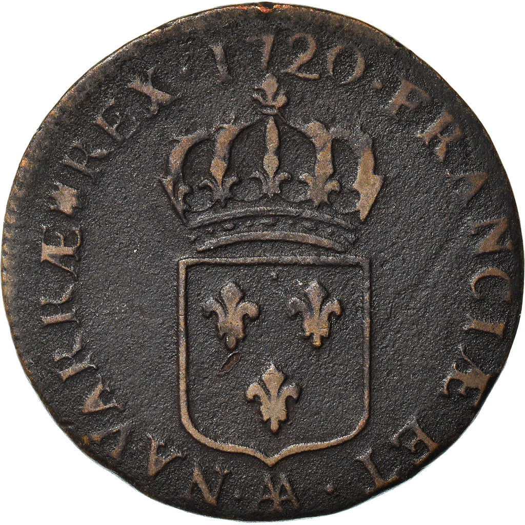 Munten, Frankrijk, Louis XV, Sol au buste enfantin, Sol, 1720, Metz, FR+, Koper